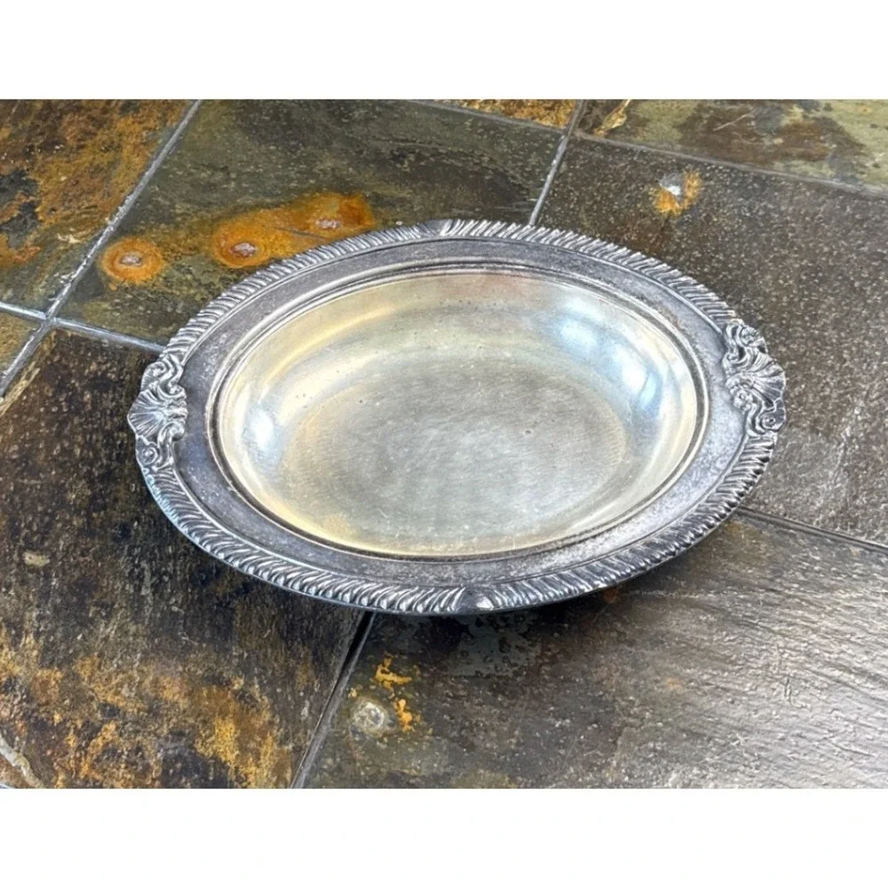 Vintage Silver on Copper Oval Serving Bowl 12